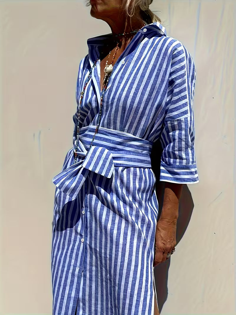 Robe Chemise Rayée avec Ceinture