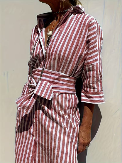 Robe Chemise Rayée avec Ceinture